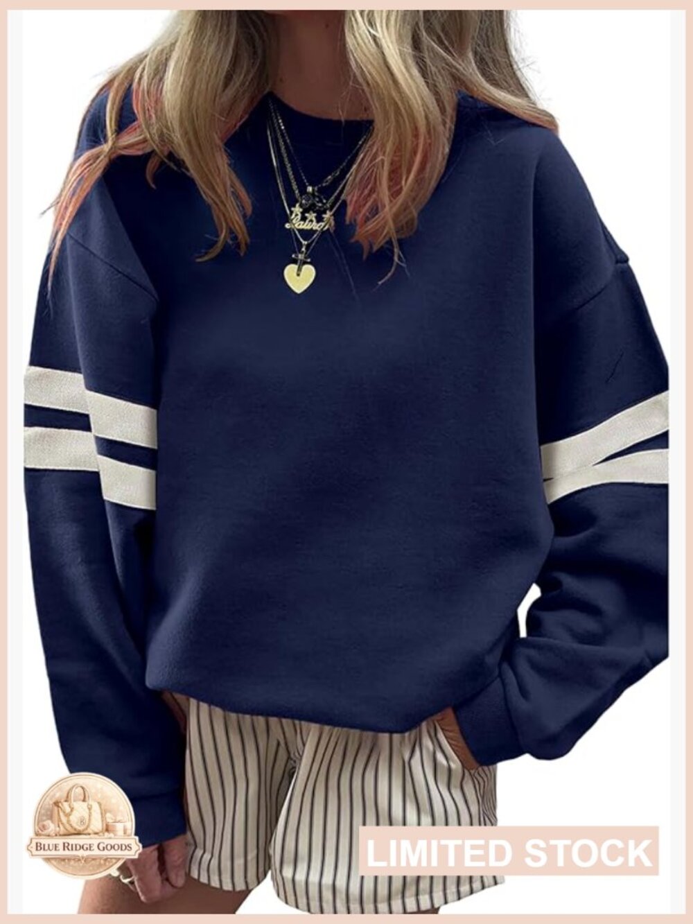 Oversized Varsity Striped Crewneck Sweatshirt Pullover Casual Top